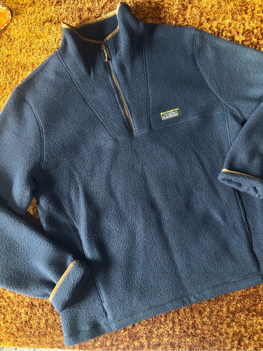 L.L. Bean Men's Navy Half-Zip Fleece Pullover with Contrast Trim